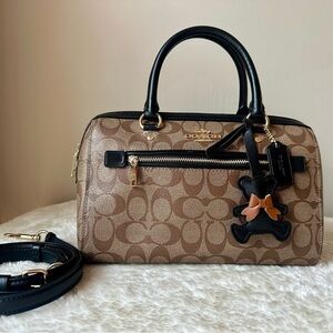 Coach Rowan Satchel bag  In Khaki / Black with bear charm